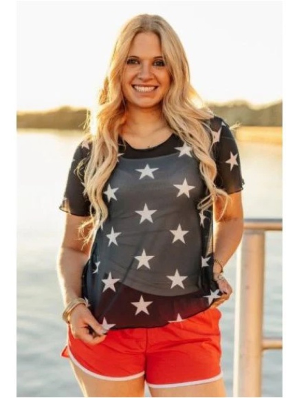 BRAND NEW WITH TAGS Navy Star Mesh Top – Sheer Stretch Tee